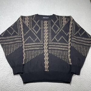 Vintage Barnaby Sweater Mens XLT Black Geometric Knit Crewneck Pullover 80s